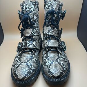 Jessica Simpson faux Snakeskin bling combat boots, size 8, fair used condition